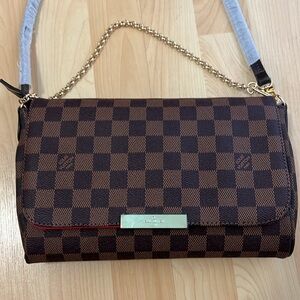 Brown Checkered Crossbody Bag with Gold Chain
